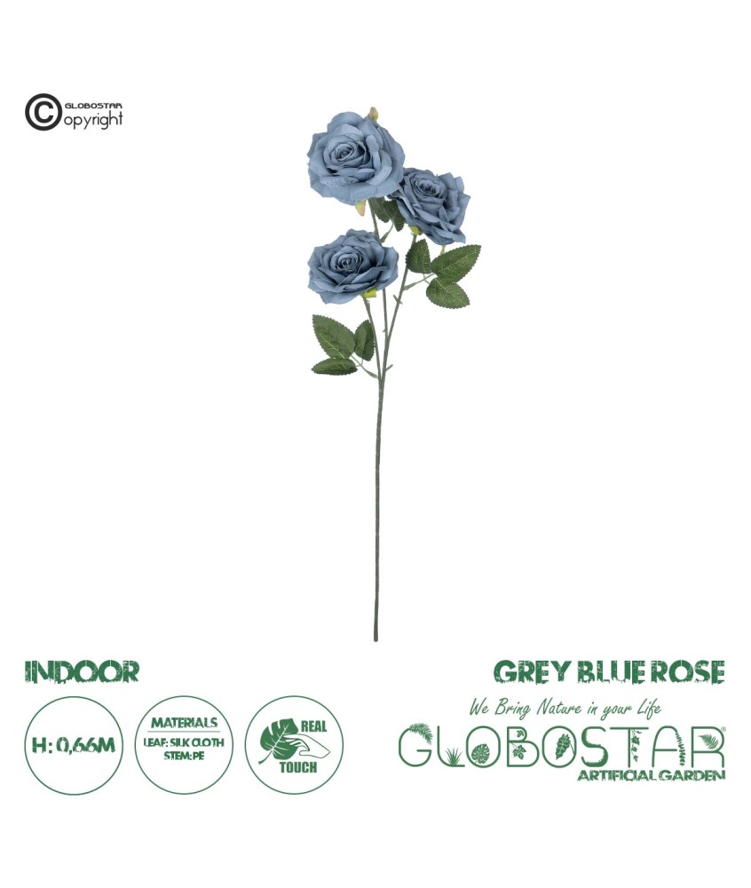 GloboStar® Artificial Garden GREY BLUE CLIMBING ROSE BRANCH 21188 Τεχνητό Διακοσμητικό Κλαδί Τριαντάφυλλο Γκρί Μπλέ Y66cm